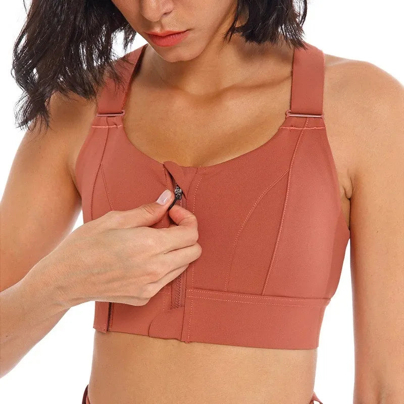 Crop Top Sports Bra with Front Zipper