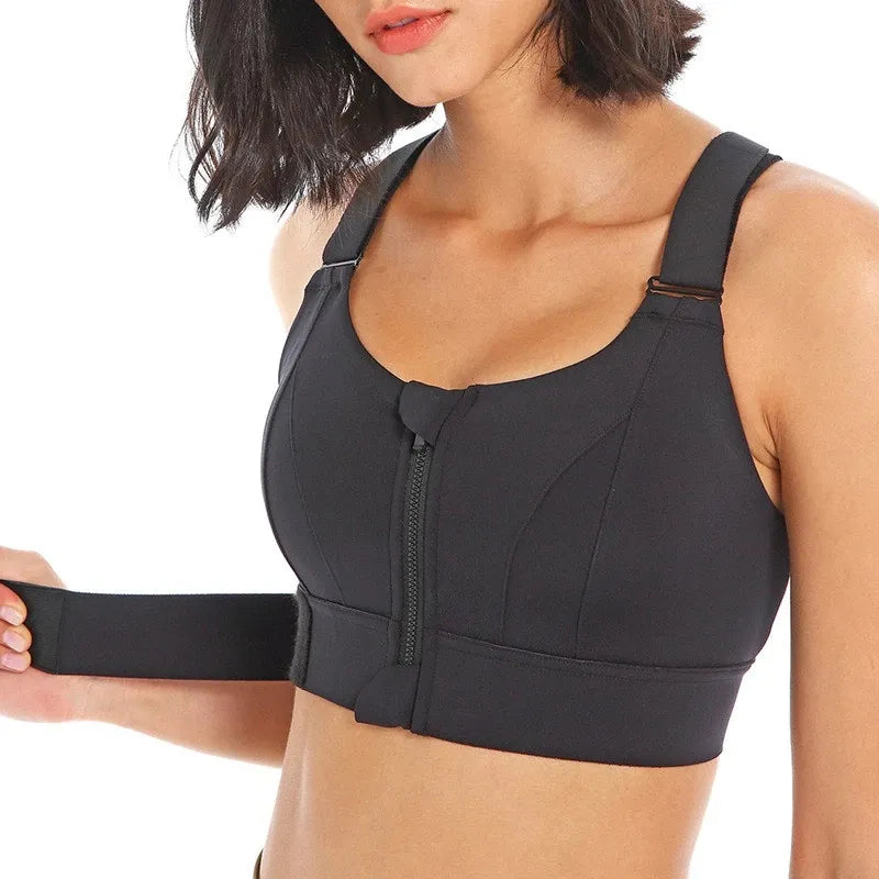 Crop Top Sports Bra with Front Zipper